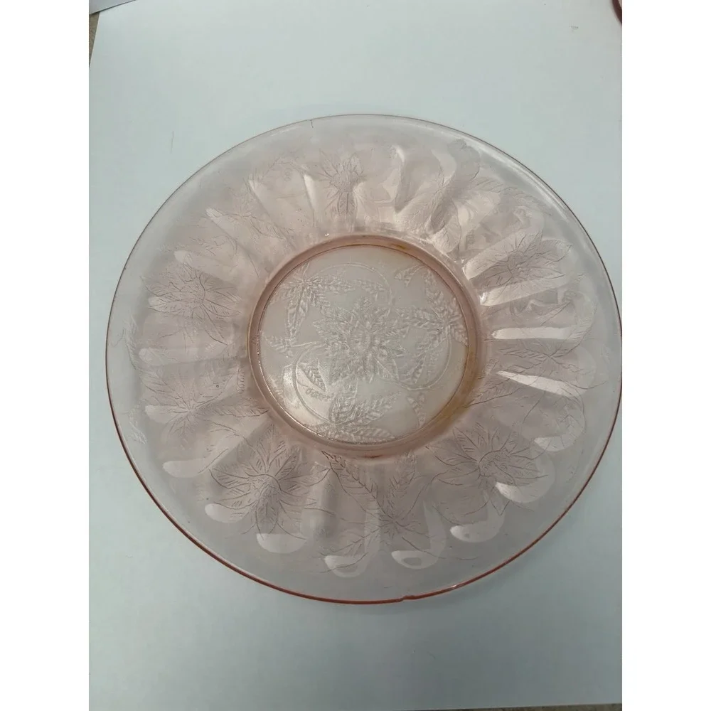 Jeannette Floral Poinsettia Pink Depression Glass Sherbet Cups Plates Set 12pc